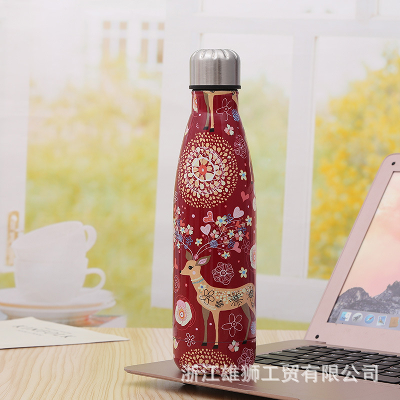 Nuevo 304 termo de acero inoxidable taza de dibujos animados ciervos botella de Coca-cola deportes al aire libre taza de agua termo botella de suministro al por mayor