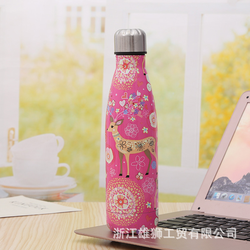 Nuevo 304 termo de acero inoxidable taza de dibujos animados ciervos botella de Coca-cola deportes al aire libre taza de agua termo botella de suministro al por mayor