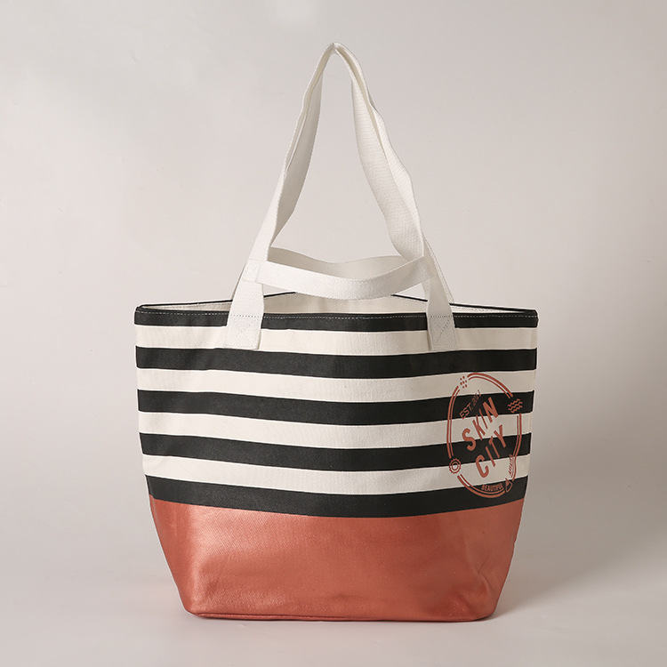 订 制创意条纹棉布袋订 做印字logo色彩亮丽多功能手提购物袋礼品