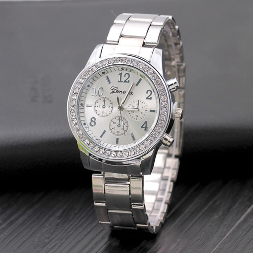 Cross-border new Geneva watch with diamond alloy steel band, women's quartz watch Geneva Watch