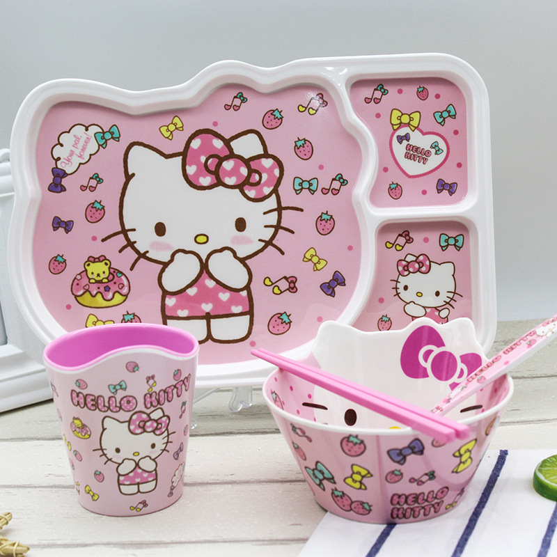 kitty Frozen Tomamine Cartoon Children's Tableware Set Baby's Drop-resistant Rice Bowl Plate Spoon Chopsticks