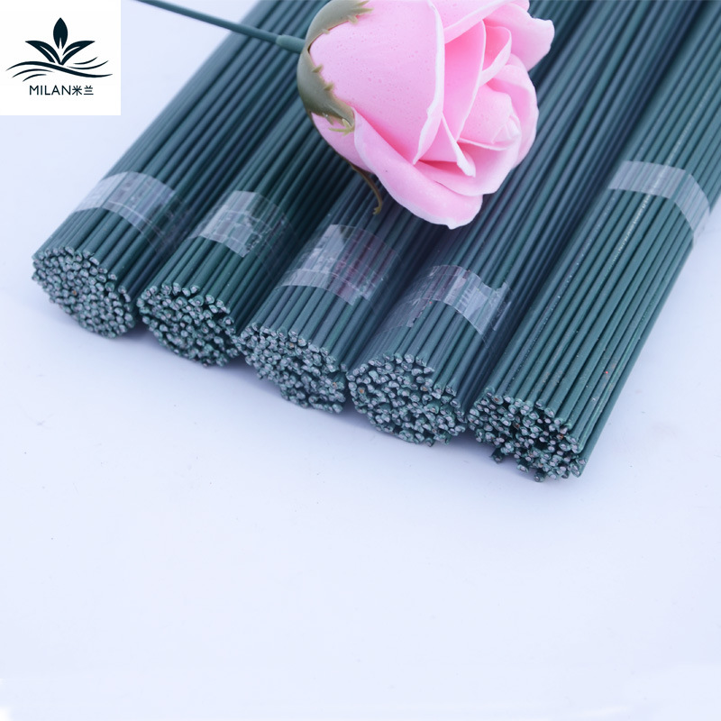 Flor especial Rod para jabón flor cabeza No.2 Alambre de hierro verde DIY material hecho a mano plástico recubierto de alambre de hierro sola rama flor Rod