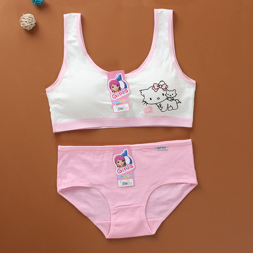 1 set price girl bra set vest style children's bra development period double layer underwear pure cotton pure cotton girls