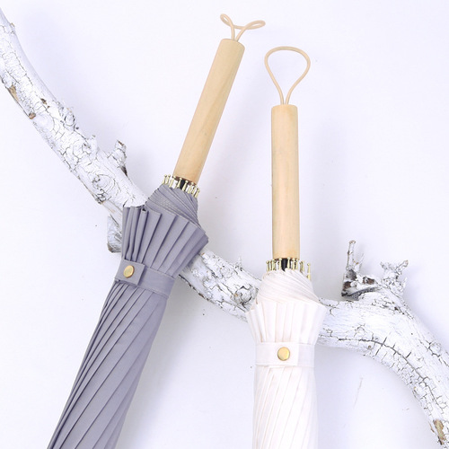 Creative umbrella straight pole automatic umbrella female forest retro curved handle long handle umbrella large double sunny and rainy dual-use umbrella wholesale