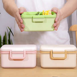 美特家厂家货源竹纤维双层饭盒日式便当盒学生上班族双层创意饭盒