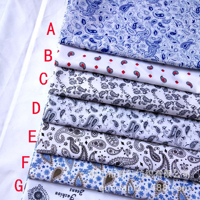 全涤纶印花布 平纹小碎花腰果花型服装用品 春亚纺桃皮绒印花面料