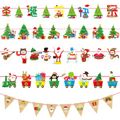 2024 Christmas decorations creative paper Christmas flower pennant kindergarten colorful flag flag pendant decoration