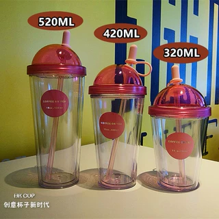 爱因美夏季简约创意成人学生个性咖啡奶茶双层塑料饮水果汁吸管杯