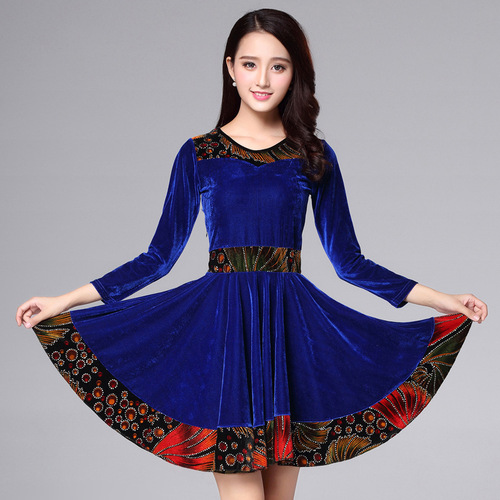 Luoshen square dance clothing new dress women's autumn and winter gold velvet middle-aged and elderly long-sleeved performance dance suit