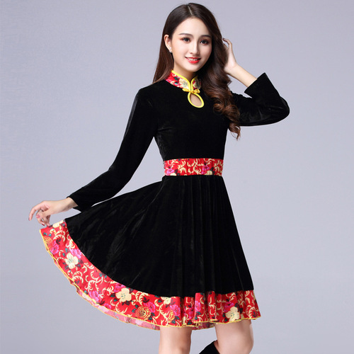 Luoshen square dance clothing new dress women's autumn and winter gold velvet middle-aged and elderly long-sleeved performance dance suit