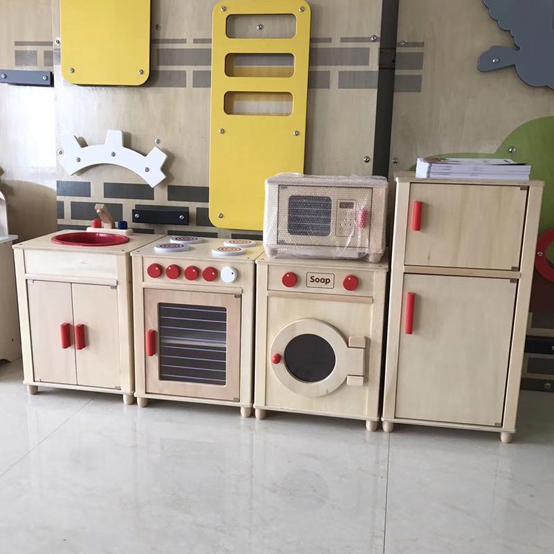 Children's doll house toy kitchen full set of early education play house kindergarten role-playing area Game House Wooden