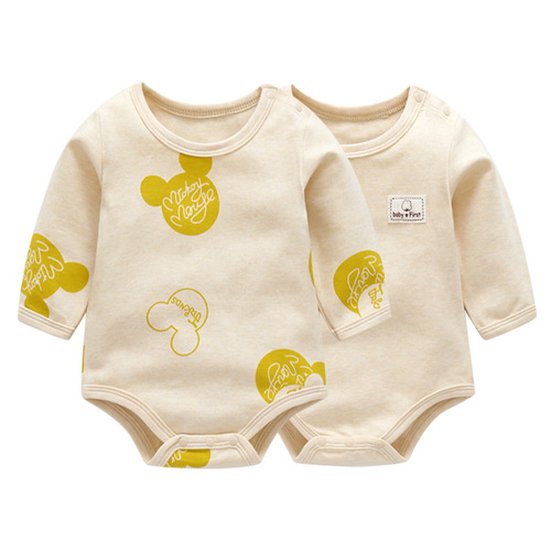 Newborn Fall/Winter Cotton Climbing Suit Triangle All-in-One Baby Bodysuit with Long Sleeve Pajamas Baby Pajama Suit for Crawling