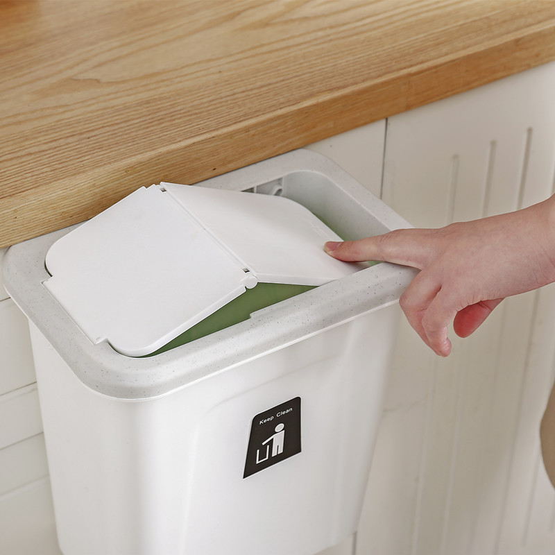 Kitchen Push-lid Hanging Trash Bin Melon and Vegetable Skin Kitchen Garbage Storage Bucket Large Easy-to-Clean Garbage Basket