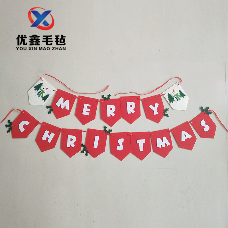 厂家直发毛毡无纺布圣诞树拉旗挂件圣诞节气氛布置挂件商场装饰
