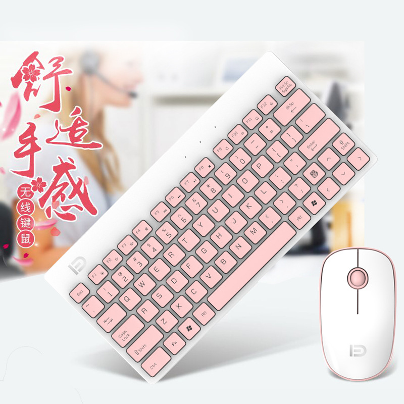 Fude 1500 Wireless Keyboard and Mouse Set Game Office Home Lightweight Girls Cute Pink