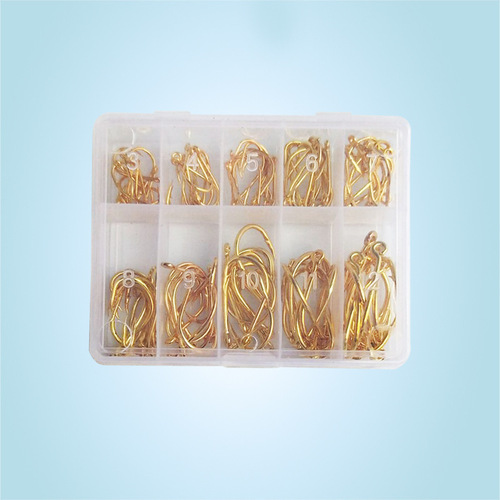 100 pieces boxed fish hooks, Iseni 3-12# barbed fishing hooks, gold and black holes, small accessories
