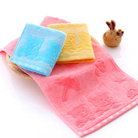 厂家供应提花儿童小毛巾竹纤维无捻可爱卡通吸水柔软精梳棉质面巾