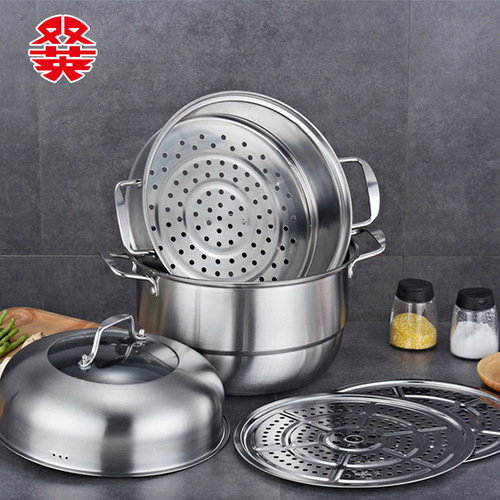 European style 304 stainless steel steamer 28CM large capacity three-layer multi-purpose thickened soup pot steaming dual-purpose pot gift pot