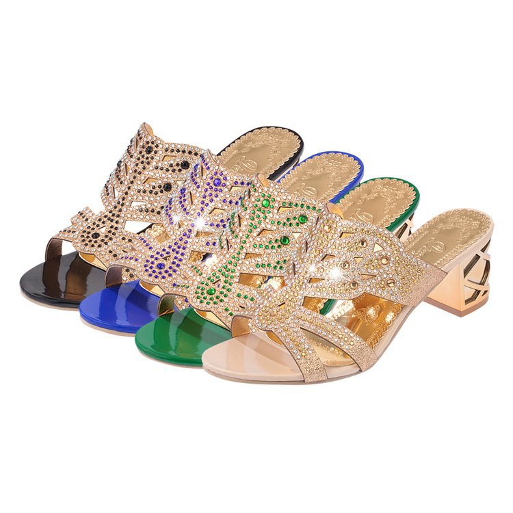 Sandali donna con strass e tacco largo scarpe estive aperte_voghion.com