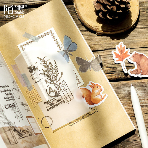 Momo Boxed Stickers Autumn Forest Japanese Album Decoration Stickers Sealing Stickers DIY Stickers 46 Pieces