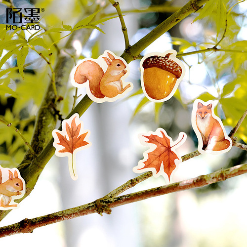 Momo Boxed Stickers Autumn Forest Japanese Album Decoration Stickers Sealing Stickers DIY Stickers 46 Pieces