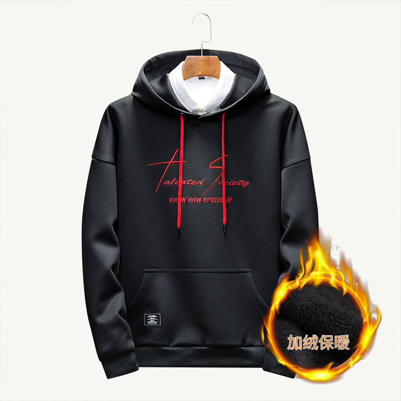 Men's Hooded Sweatshirt Loose Autumn and Winter Velvet Thickened Fashion Casual Jacket Letter Printed Top Men's Cross-Border Men's Hooded Sweatshirt Loose Autumn and Winter Velvet Thickened Fashion Casual Jacket Letter Printed Top Men's Cross-Border