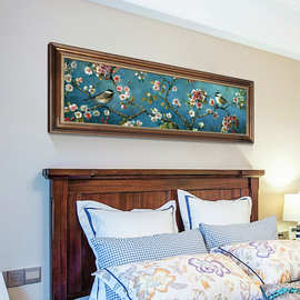 美式卧室床头装饰画欧式客厅挂画壁画田园乡村有框画横幅花鸟墙画