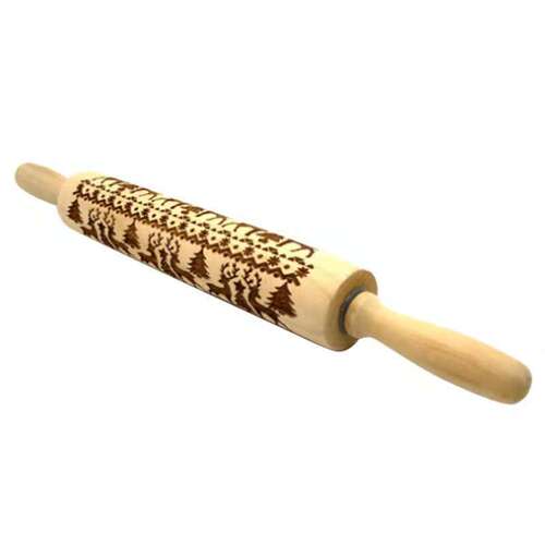 Christmas Elk Printed Rolling Pin Beech Laser Engraved Embossed Rolling Pin Cookie Rolling Pin Wholesale