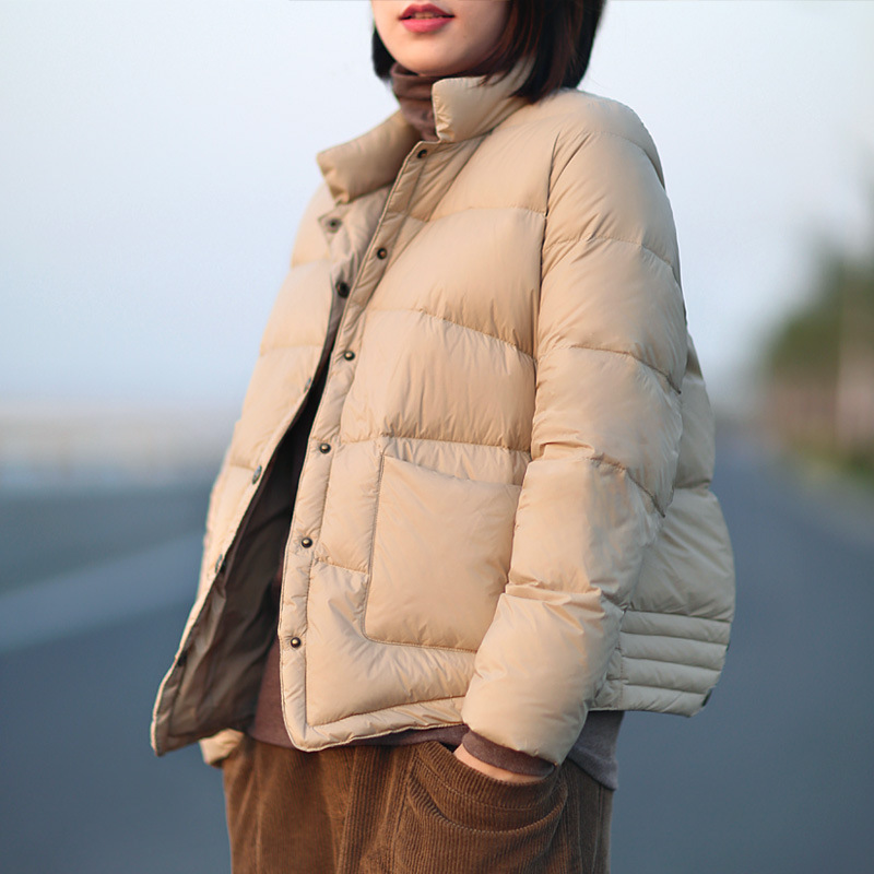 [Yichen] 24 Winter Pinghu Literary Casual Stand Collar Lightweight Short down Jacket Retro Japanese Style White Duck down Jacket