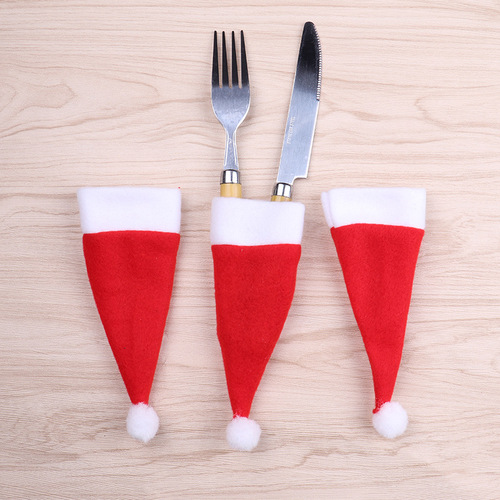 Christmas decorations mini Santa hat Christmas wine bottle hat brushed cloth hat cutlery set cutlery set