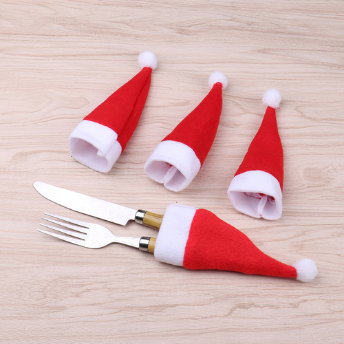 Christmas decorations mini Santa hat Christmas wine bottle hat brushed cloth hat cutlery set cutlery set