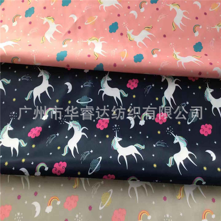 现货 290斜纹复合布印花防水牛津布 独角兽斜纹复合布料 箱包面料