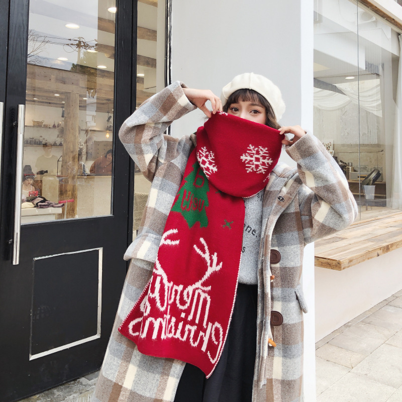 Paire de châles chauds en tricot d'hiver de Noël pour sœurs et étudiantes, écharpe douce, cadeau de Noël_voghion.com