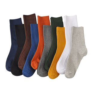 Socks men's autumn and winter double needle solid color simple business socks cotton mid-calf men's socks plain color factory in stock wholesale