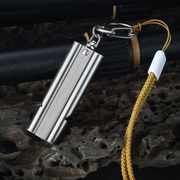 Outdoor 304 stainless steel whistle double tube high decibel audio fast hanging portable earthquake life-saving fire referee whistle