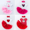 Cartoon summer clothing girl's, bodysuit handmade, skirt, hair accessory, set, suitable for import, with short sleeve, 3 piece set