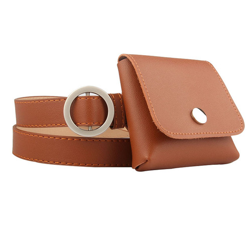 Fashion new style personalized non-hole round buckle thin belt waist bag women's casual key coin purse belt pants wholesale