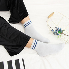 春秋季新款女士襪子 日系學院風條紋時尚中簡棉襪透氣舒適中筒襪