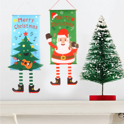 New Christmas decorations Christmas tree old man elf hanging flag hanging cloth wall scenery wall cloth Christmas pendant flag