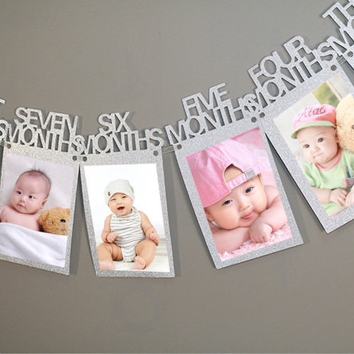 Baby birthday party photo wall decoration diy photo flag party supplies 12 months photo clip flag