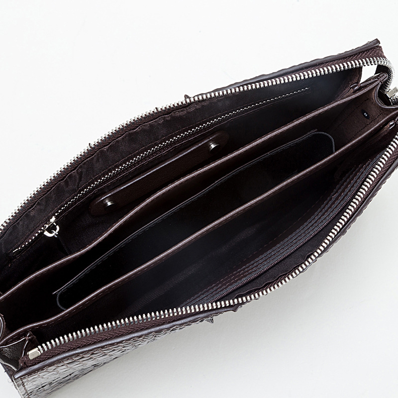 Túi clutch nam dập nổi vảy cá sấu cao cấp dây kéo 25×16×5.5 cm — Màu đen, Màu cà phê