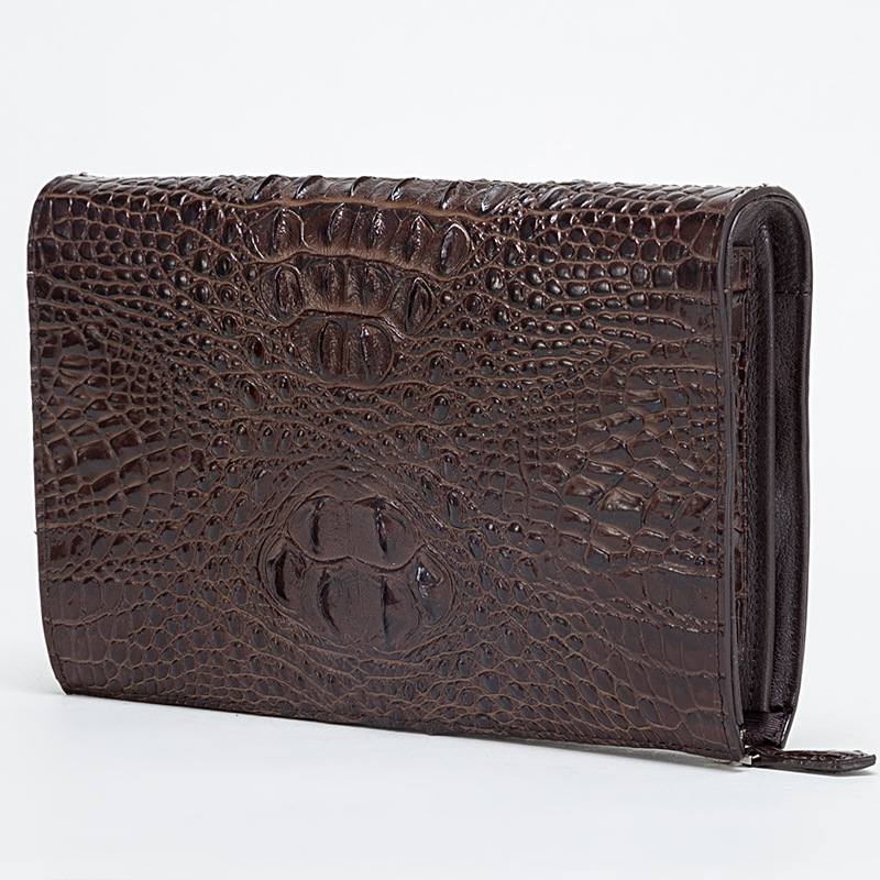 Túi clutch nam dập nổi vảy cá sấu cao cấp dây kéo 25×16×5.5 cm — Màu đen, Màu cà phê
