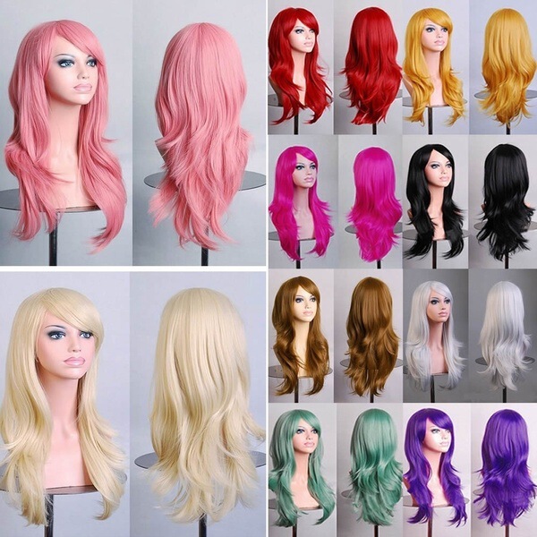 Factory direct 70CM long curly hair air roll high temperature silk multi-color curly hair COS animation wig in stock cross-border Factory direct 70CM long curly hair air roll high temperature silk multi-color curly hair COS animation wig in stock cross-border