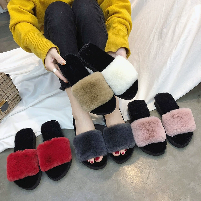 2023 Новые пушистые тапочки на плоской подошве в Корейском стиле, Женская осенне-зимняя модная верхняя одежда с интернет-знаменитостями, теплая Домашняя хлопковая обувь