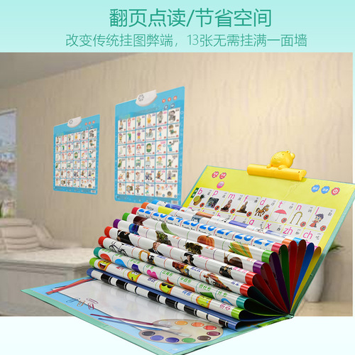 19 rechargeable children's audio wall charts, Chinese and English bilingual reading picture books, educational toys wall books, early education cognitive cards