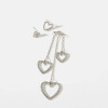 Silver needle, asymmetrical earrings with tassels heart shaped, silver 925 sample, bright catchy style