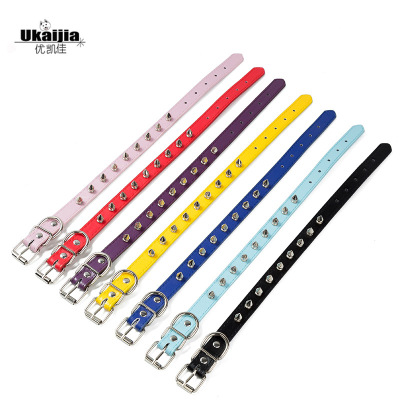 义乌厂家pu皮子弹头铆钉宠物项圈 皮革防咬配饰脖圈狗链现货批发|ms