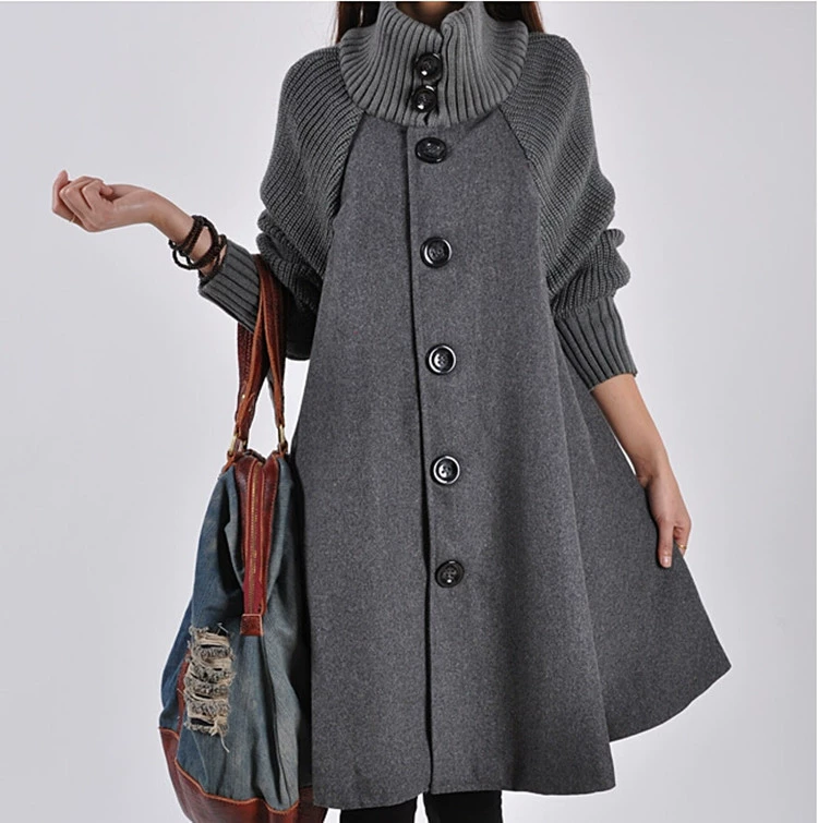 Woolen demi-season long trench coat, jacket, Korean style, plus size, mid-length