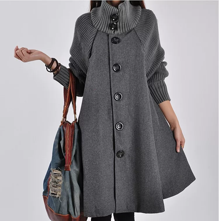 Woolen demi-season long trench coat, jacket, Korean style, plus size, mid-length