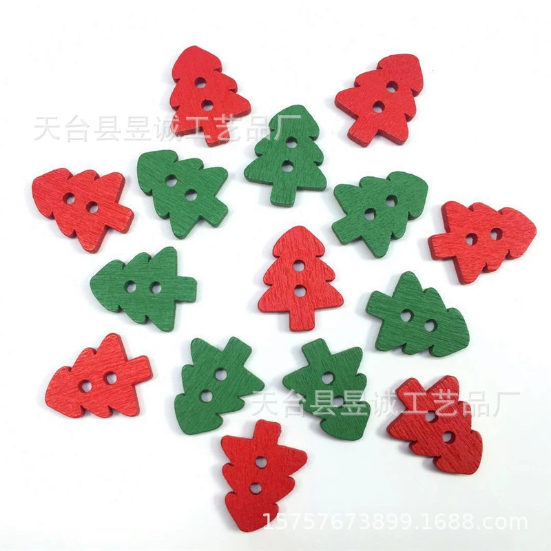 Оптовая деревянная мультяшная пуговица Красочная рождественская елка с двумя глазами деревянная Пряжка ручной работы DIY Аксессуары свадебные праздничные украшения
